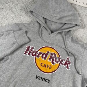 Hard Rock Cafe Venice Graphic Hoodie Mens Medium Gray Logo Pullover Sweatshirt